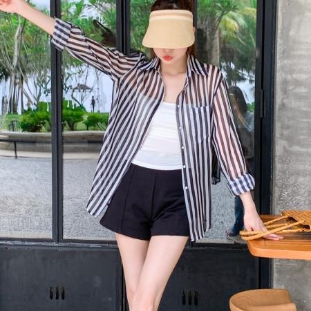 BY13838# 韩版夏季新款女装翻领薄款防晒服基础款雪纺衫开衫衬衫衬衣  服裝批發女裝批發服飾貨源