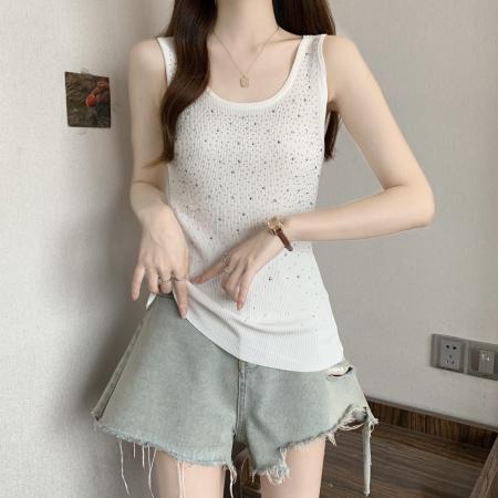 BY13840# 大码新款设计感胖MM甜美风烫钻内搭背心吊带显瘦遮肉上衣女  服裝批發女裝批發服飾貨源