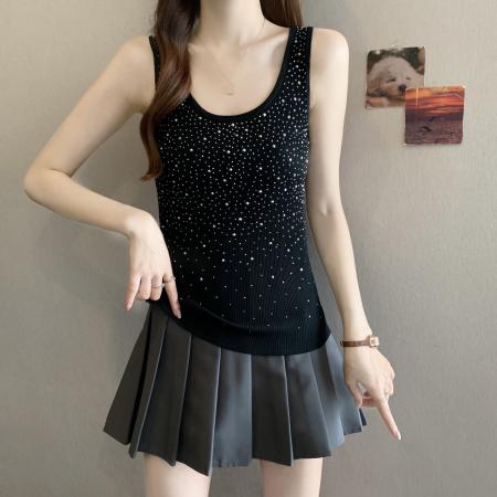 BY13840# 大码新款设计感胖MM甜美风烫钻内搭背心吊带显瘦遮肉上衣女  服裝批發女裝批發服飾貨源