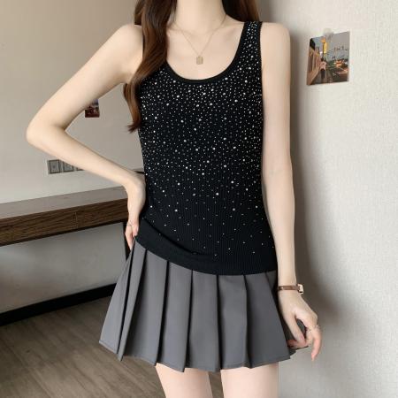 BY13840# 大码新款设计感胖MM甜美风烫钻内搭背心吊带显瘦遮肉上衣女  服裝批發女裝批發服飾貨源