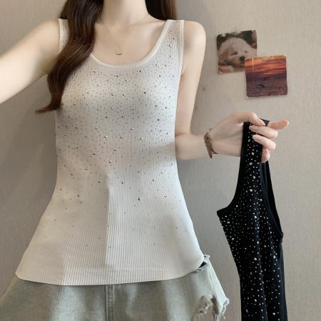 BY13840# 大码新款设计感胖MM甜美风烫钻内搭背心吊带显瘦遮肉上衣女  服裝批發女裝批發服飾貨源