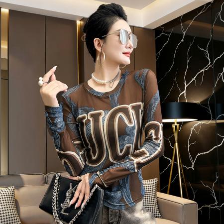 BY13846# 欧洲站新款时尚简约字母印花图案气质弹力潮流时尚小衫T恤  服裝批發女裝批發服飾貨源