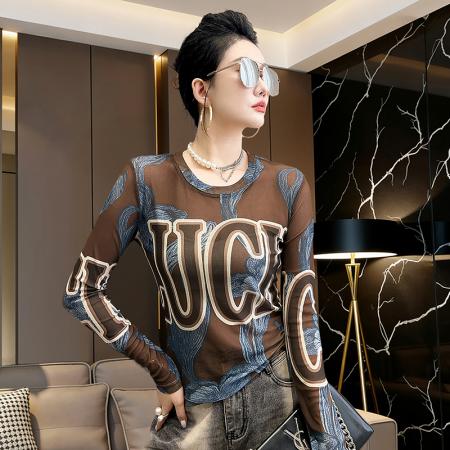 BY13846# 欧洲站新款时尚简约字母印花图案气质弹力潮流时尚小衫T恤  服裝批發女裝批發服飾貨源