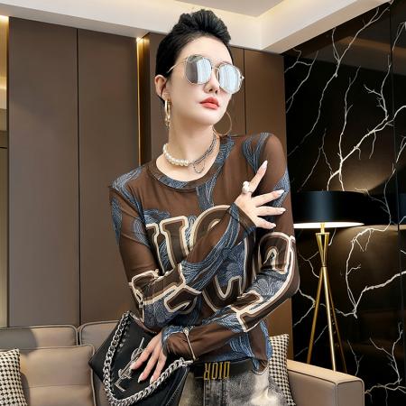 BY13846# 欧洲站新款时尚简约字母印花图案气质弹力潮流时尚小衫T恤  服裝批發女裝批發服飾貨源