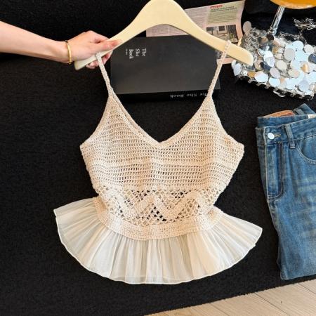 BY13851# 蕾丝拼接吊带背心女夏新款百搭叠穿短袖T恤两件套装  服裝批發女裝批發服飾貨源