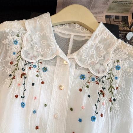 BY13855# 拼接绣花衬衫女新款甜美别致宽松白色衬衣长袖上衣  服裝批發女裝批發服飾貨源