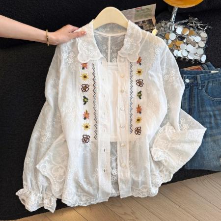 BY13856# 拼接绣花衬衫...