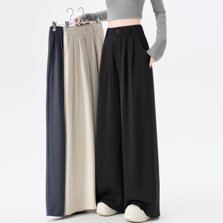 BY13861# 垂感黑色西装阔腿长裤女春夏秋新款高腰高级感休闲直筒裤子  服裝批發女裝批發服飾貨源