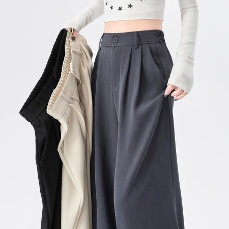 BY13861# 垂感黑色西装阔腿长裤女春夏秋新款高腰高级感休闲直筒裤子  服裝批發女裝批發服飾貨源