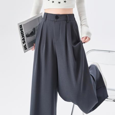 BY13861# 垂感黑色西装阔腿长裤女春夏秋新款高腰高级感休闲直筒裤子  服裝批發女裝批發服飾貨源