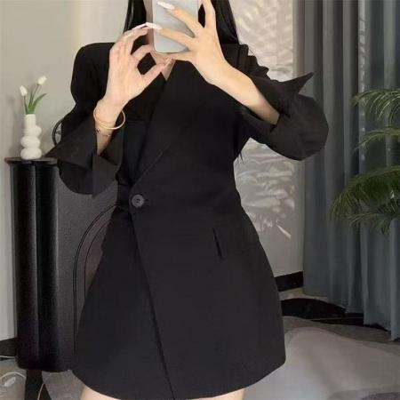 BY13866# 西服新款西装外套气质高级上档次爆款春秋收腰减龄中长款  服裝批發女裝批發服飾貨源