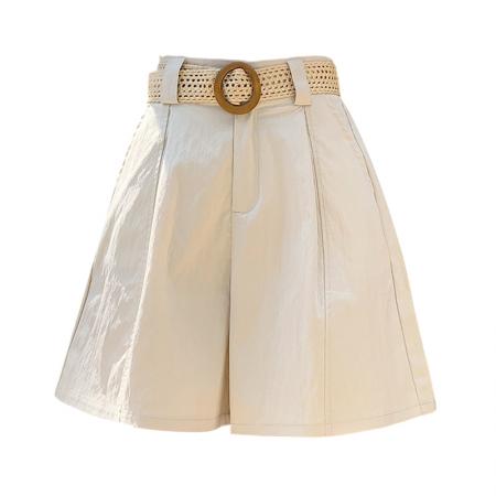 BY13877# 夏高腰显瘦休闲纯色工装裤a字阔腿裤五分裤热裤配腰带  服裝批發女裝批發服飾貨源