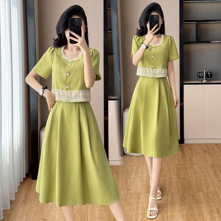 BY13881# 大码女装两件套套装新款小香风气质两件套上衣+裙子  服裝批發女裝批發服飾貨源