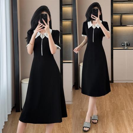 BY13882# 夏季梨形大码女装赫本风蕾丝拼接中长款气质连衣裙  服裝批發女裝批發服飾貨源