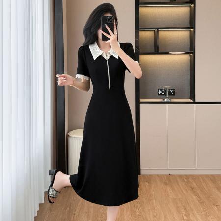 BY13882# 夏季梨形大码女装赫本风蕾丝拼接中长款气质连衣裙  服裝批發女裝批發服飾貨源