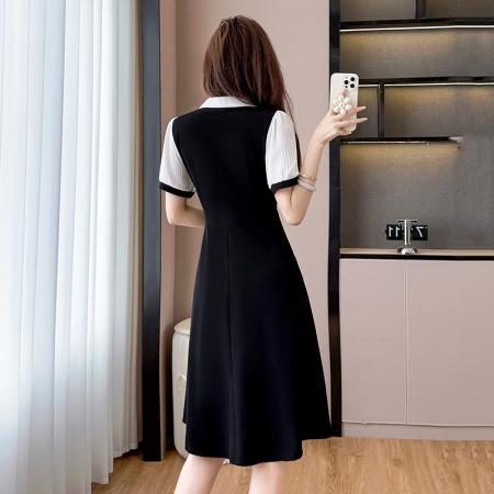 BY13885# 夏季新款胖mm大码时尚精纺雪纺拼接百搭修身显瘦中长款连衣裙  服裝批發女裝批發服飾貨源