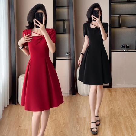 BY13886# 新款气质短袖裙子韩版修身显瘦小个子大码女装连衣裙  服裝批發女裝批發服飾貨源