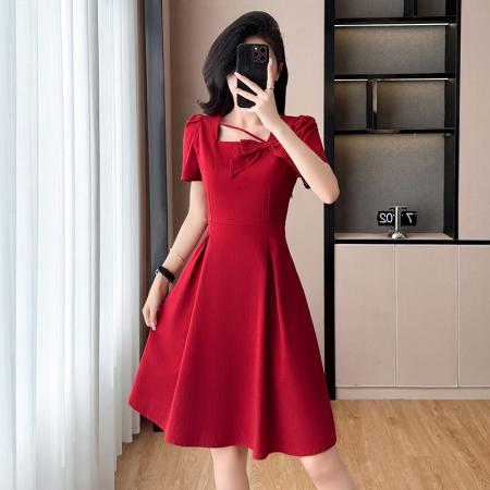 BY13886# 新款气质短袖裙子韩版修身显瘦小个子大码女装连衣裙  服裝批發女裝批發服飾貨源