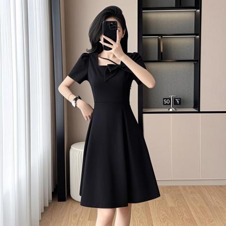 BY13886# 新款气质短袖裙子韩版修身显瘦小个子大码女装连衣裙  服裝批發女裝批發服飾貨源