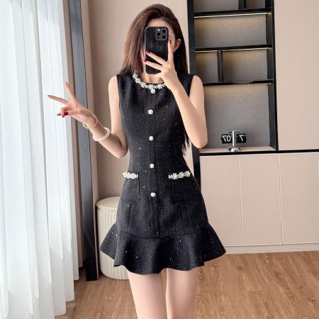 BY13891# 春季小香风高端钉珠套装女法式气质修身礼服裙背心鱼尾裙  服裝批發女裝批發服飾貨源