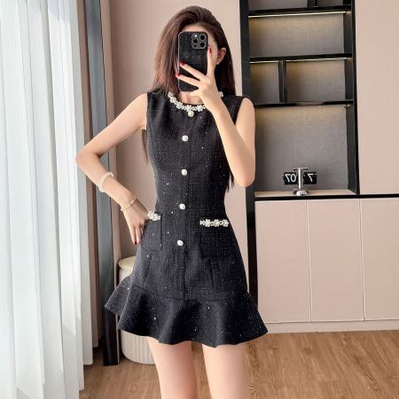 BY13891# 春季小香风高端钉珠套装女法式气质修身礼服裙背心鱼尾裙  服裝批發女裝批發服飾貨源