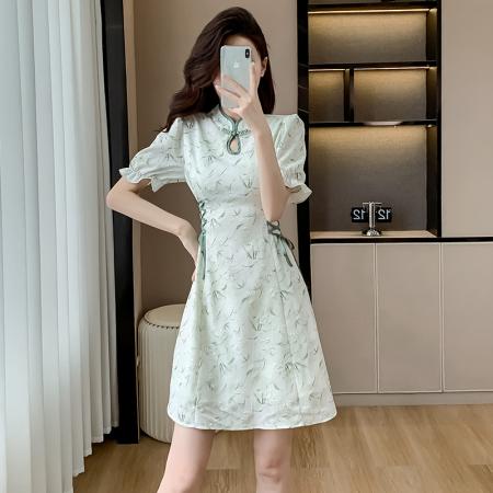 BY13892# 夏季新款新中式旗袍改良年轻款少女国风气质高端碎花连衣裙  服裝批發女裝批發服飾貨源