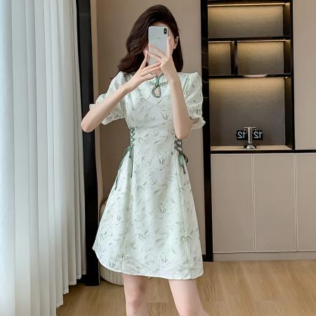 BY13892# 夏季新款新中式旗袍改良年轻款少女国风气质高端碎花连衣裙  服裝批發女裝批發服飾貨源