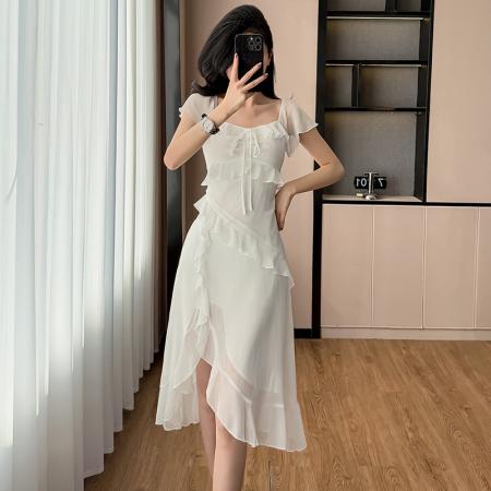 BY13893# 超仙女高级感连衣裙海边沙滩气质收腰显瘦长裙夏季新款  服裝批發女裝批發服飾貨源