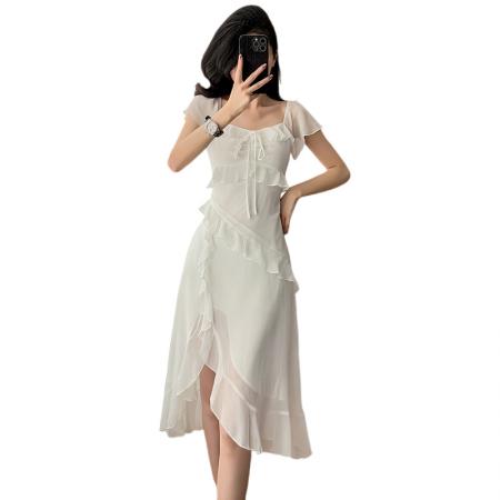 BY13893# 超仙女高级感连衣裙海边沙滩气质收腰显瘦长裙夏季新款  服裝批發女裝批發服飾貨源