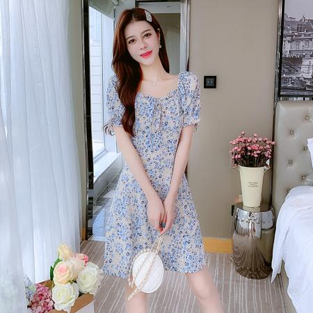 BY13894# 夏季法式赫本风简约时尚连衣裙新款洋气减龄显瘦中长雪纺连衣裙子  服裝批發女裝批發服飾貨源