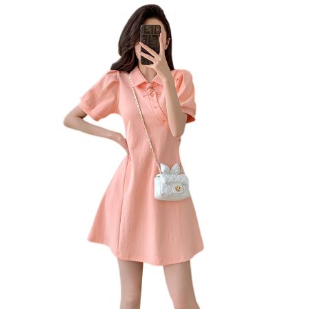 BY13896# 夏季新中式国风改良版小香风连衣裙拼接设计感减龄裙子  服裝批發女裝批發服飾貨源