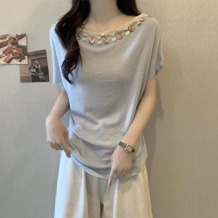 BY13902# 胖妹妹夏装大码女装波西米亚风设计感冰丝短袖T恤显瘦上衣潮  服裝批發女裝批發服飾貨源