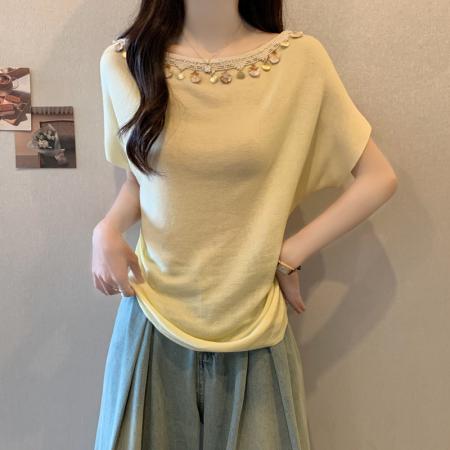 BY13902# 胖妹妹夏装大码女装波西米亚风设计感冰丝短袖T恤显瘦上衣潮  服裝批發女裝批發服飾貨源