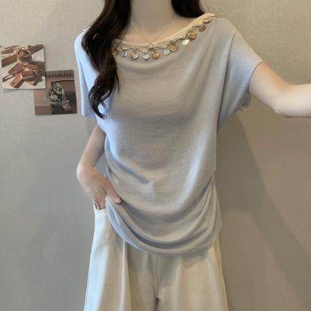 BY13902# 胖妹妹夏装大码女装波西米亚风设计感冰丝短袖T恤显瘦上衣潮  服裝批發女裝批發服飾貨源