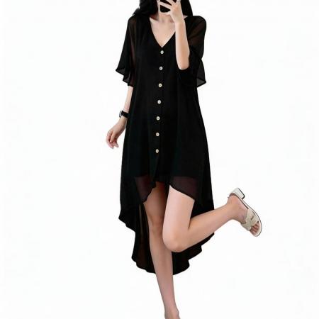 BY13911# 大码女装夏季新款时尚优雅气质遮肉显瘦休闲宽松雪纺连衣裙  服裝批發女裝批發服飾貨源