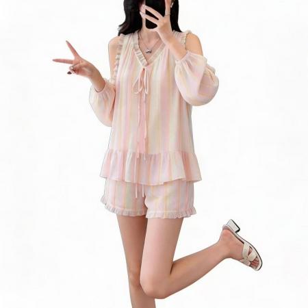 BY13912# 大码女装夏季新款时尚气质显瘦欧货轻奢印花上衣+短裤两件套  服裝批發女裝批發服飾貨源