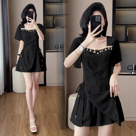 BY13913# 夏季新款法式轻熟风贝壳流苏设计感遮肉显瘦大码两件套  服裝批發女裝批發服飾貨源