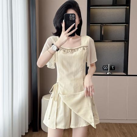 BY13913# 夏季新款法式轻熟风贝壳流苏设计感遮肉显瘦大码两件套  服裝批發女裝批發服飾貨源