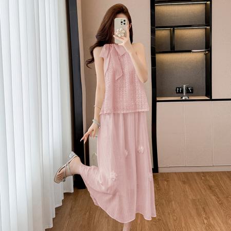 BY13918# 蝴蝶结蕾丝仙女上衣女夏新款高级感气质宽松遮肚显瘦无袖背心  服裝批發女裝批發服飾貨源