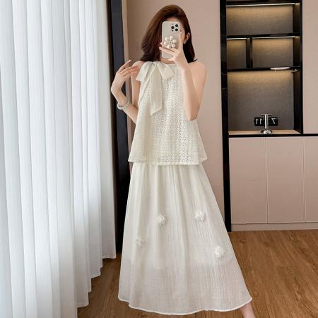 BY13918# 蝴蝶结蕾丝仙女上衣女夏新款高级感气质宽松遮肚显瘦无袖背心  服裝批發女裝批發服飾貨源