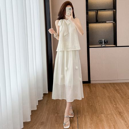 BY13918# 蝴蝶结蕾丝仙女上衣女夏新款高级感气质宽松遮肚显瘦无袖背心  服裝批發女裝批發服飾貨源