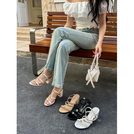 X-33058# 夏季新款一字带亮钻女粗跟凉鞋 鞋子批发女鞋批发凉鞋货源