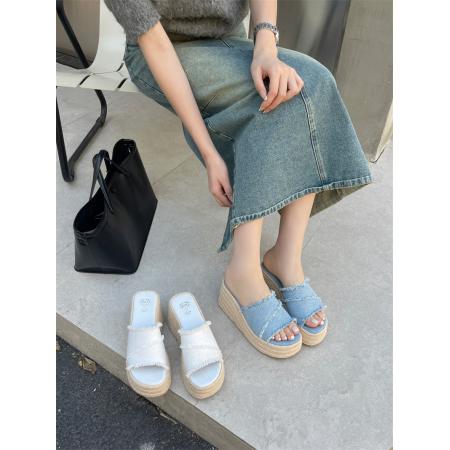 X-33073# 牛仔布拖鞋女...