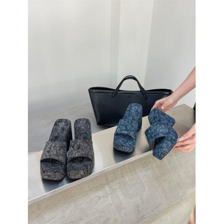 X-33075# 欧洲站夏新款松糕厚底牛仔拖鞋露趾一字拖女外穿露趾凉拖鞋潮 鞋子批发女鞋批发凉鞋货源