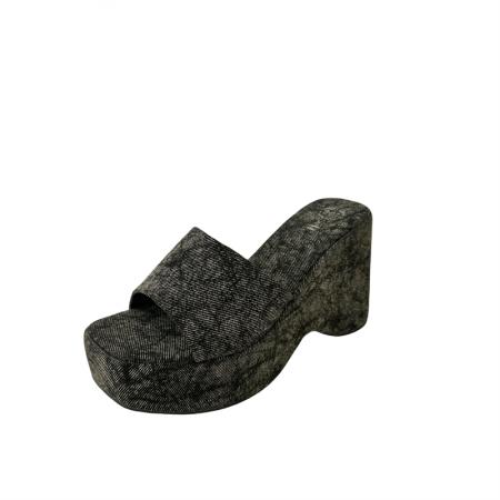 X-33075# 欧洲站夏新款松糕厚底牛仔拖鞋露趾一字拖女外穿露趾凉拖鞋潮 鞋子批发女鞋批发凉鞋货源