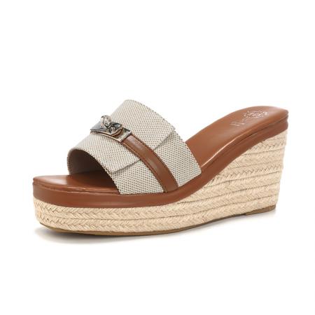 X-33077# 牛仔布经典方头锁扣一字厚底高跟度假沙滩拖鞋女凉拖外穿 鞋子批发女鞋批发凉鞋货源