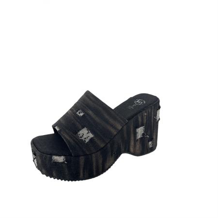 X-33078# 欧洲站夏新款松糕厚底牛仔拖鞋露趾一字拖女外穿露趾凉拖鞋潮 鞋子批发女鞋批发凉鞋货源