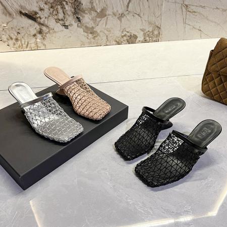 X-33079# 小众编织时髦镂空网面包头一字带沙滩坡跟半拖鞋女夏 鞋子批发女鞋批发凉鞋货源