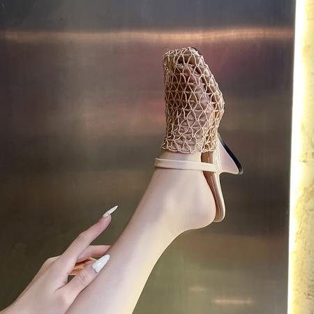 X-33079# 小众编织时髦镂空网面包头一字带沙滩坡跟半拖鞋女夏 鞋子批发女鞋批发凉鞋货源