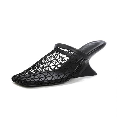 X-33079# 小众编织时髦镂空网面包头一字带沙滩坡跟半拖鞋女夏 鞋子批发女鞋批发凉鞋货源